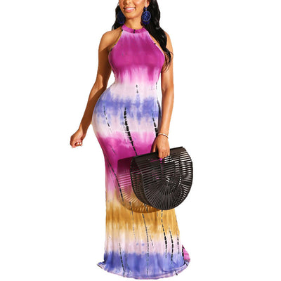 Colorblock Tie Dye Print Sleeveless Maxi Dress