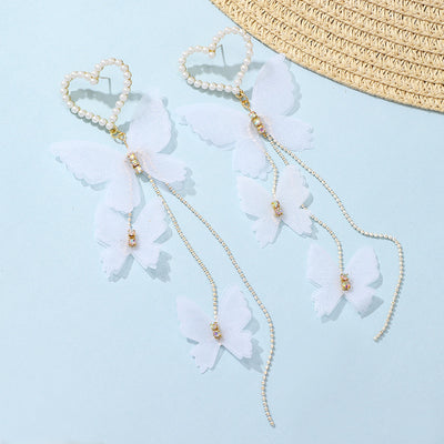 Butterfly Pattern Pearl Beaded Drop Earring