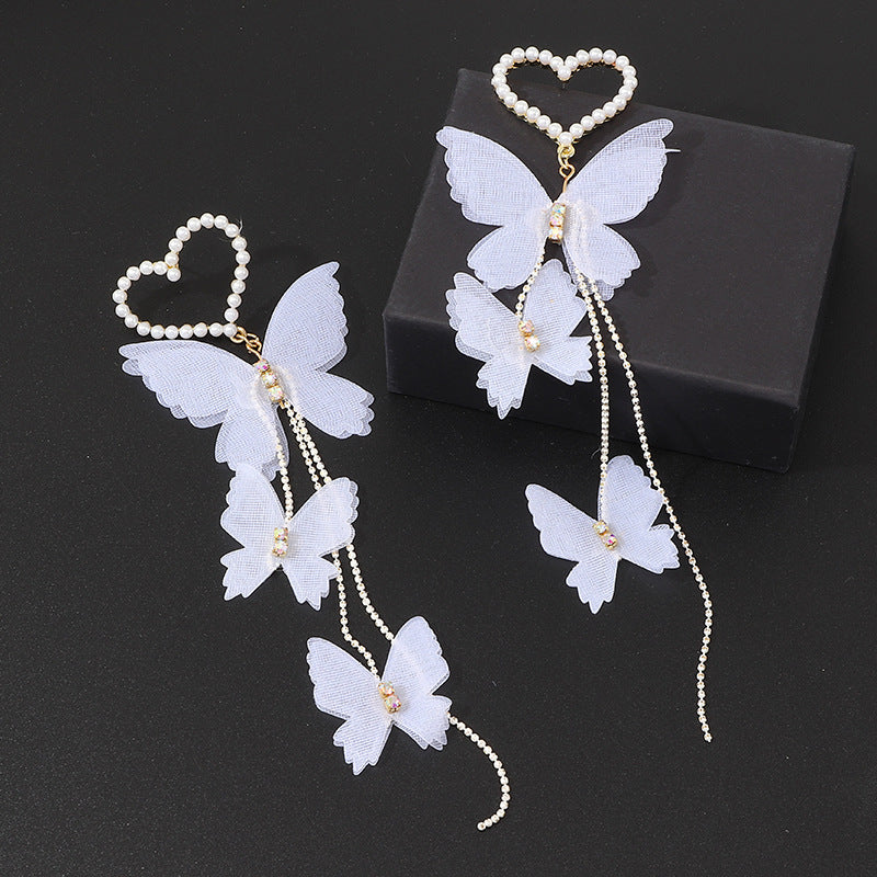 Butterfly Pattern Pearl Beaded Drop Earring