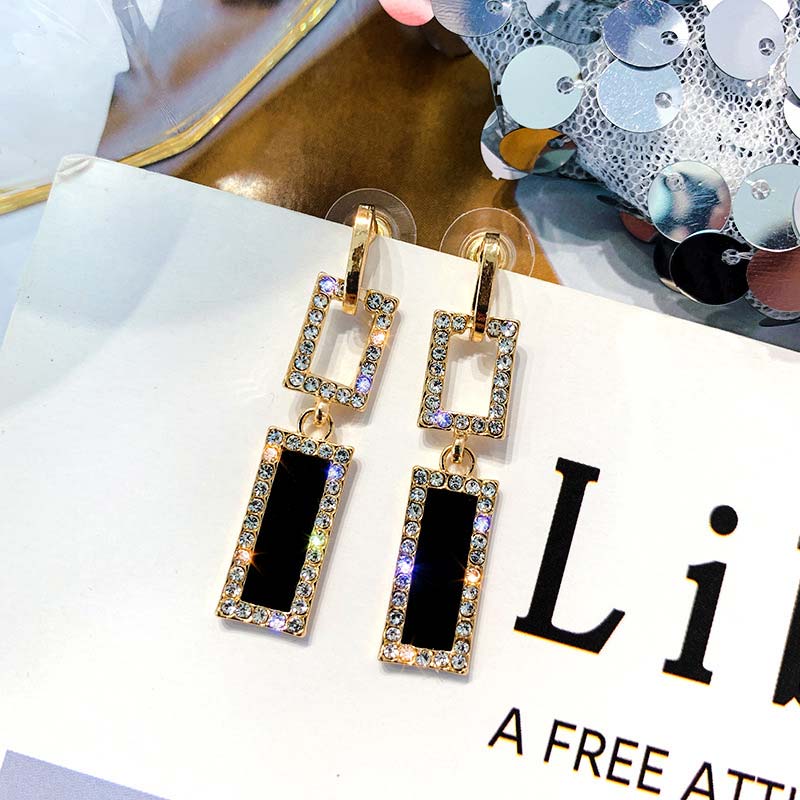 Studded Square Pattern Drop Earrings