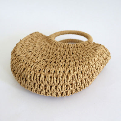 Straw Braided Round Beach Handle Handbag