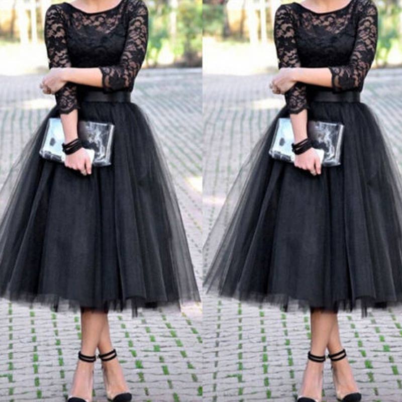 Solid Long Sleeve Lace Tulle Tutu Dress