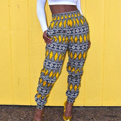 Colorblock Print High Waist Loose Pants