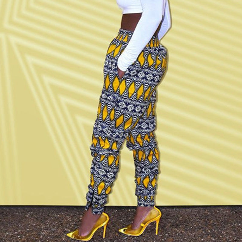 Colorblock Print High Waist Loose Pants