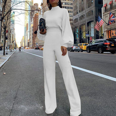 Solid Turtleneck Open Back Jumpsuit