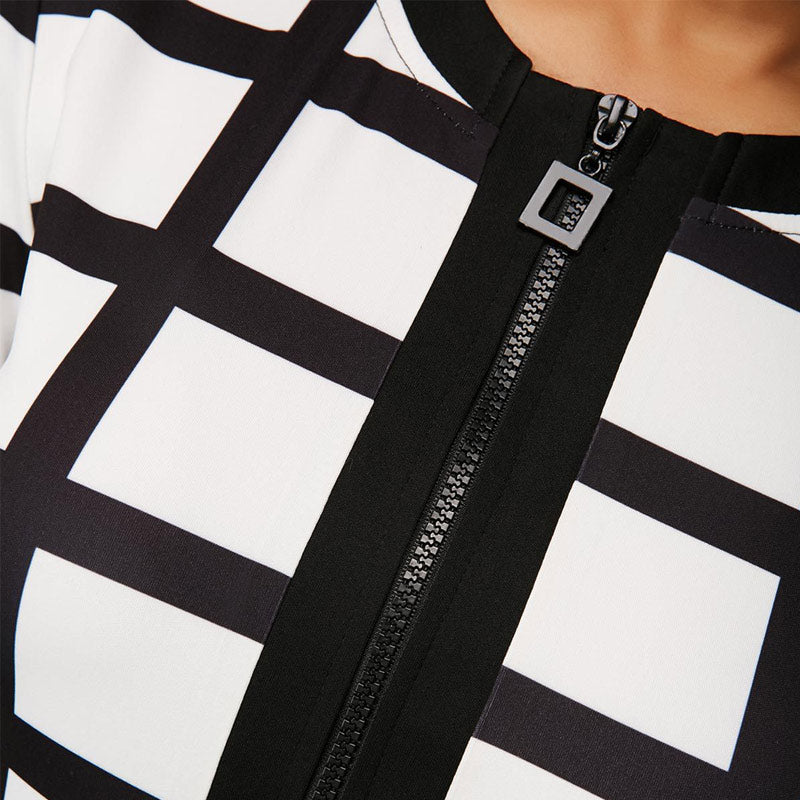 Colorblock Plaid Long Sleeve Zipper Detailed Bodycon Dress