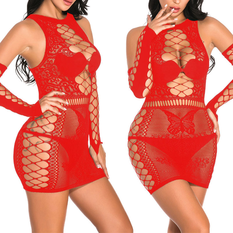 Butterfly Pattern Hollow Out Sheer Mesh See Through Bodydoll