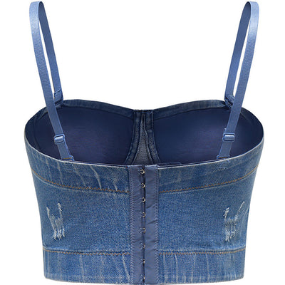 Solid Spaghetti Strap Denim Tube Top