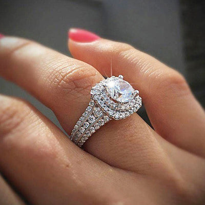 Square Shaped Allover Rhinestone Ring