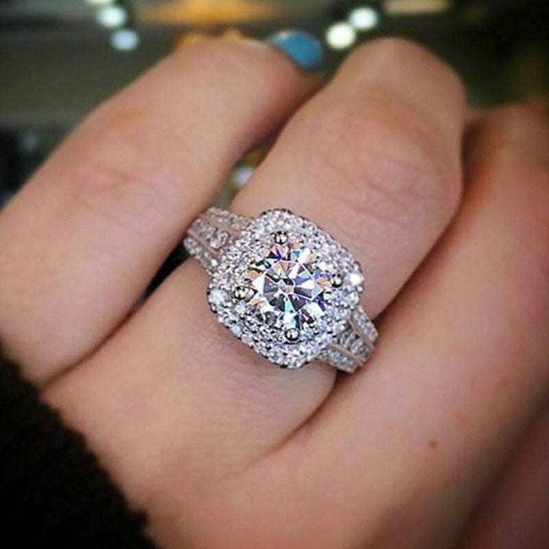 Square Shaped Allover Rhinestone Ring