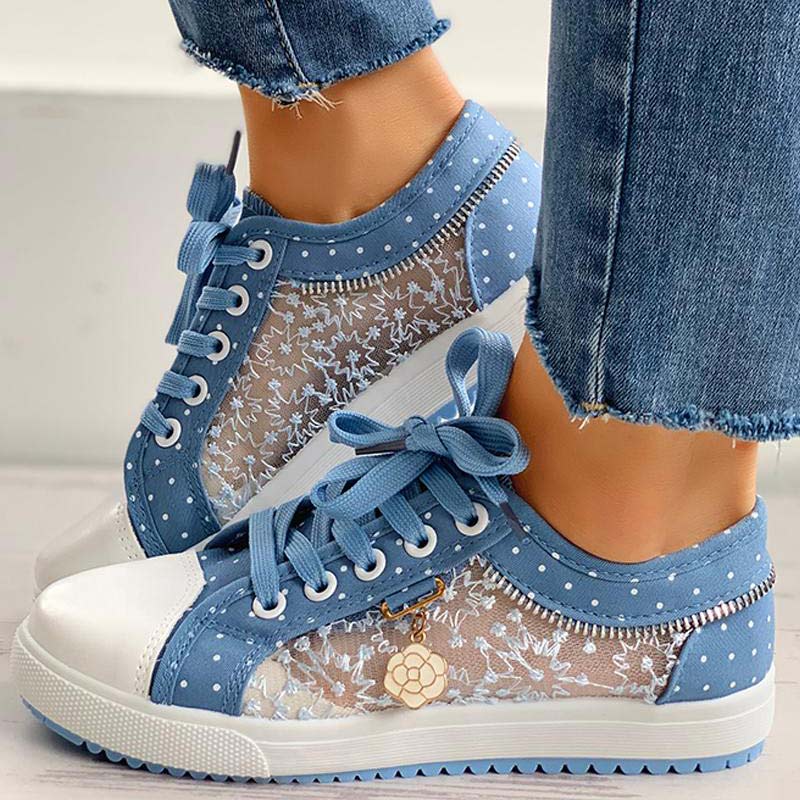 Fashion Pendant Lace Pattern Flat Sneakers - Cherrybetty