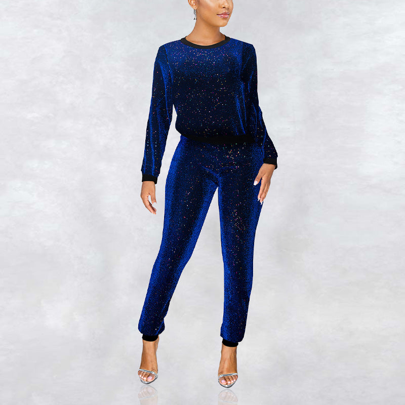 Sequins Long Sleeve 2PCS Pants Set