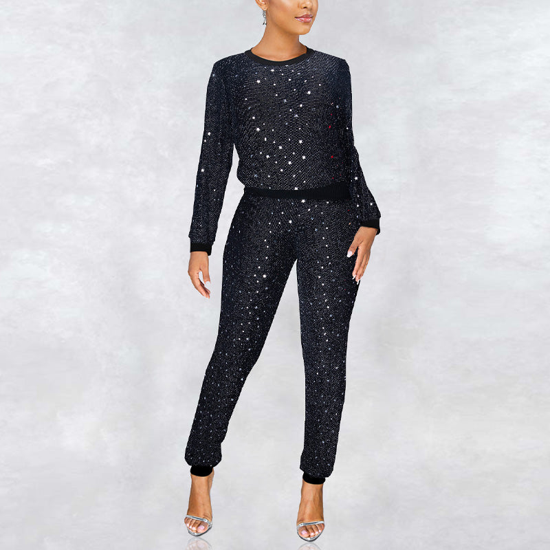 Sequins Long Sleeve 2PCS Pants Set