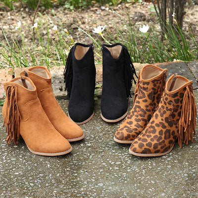 Fashion Leopard Tassel Zipper Ankle Boots - Shop Shiningbabe - Womens Fashion Online Shopping Offering Huge Discounts on Shoes - Heels, Sandals, Boots, Slippers; Clothing - Tops, Dresses, Jumpsuits, and More.