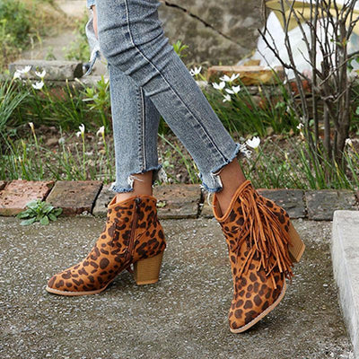 Fashion Leopard Tassel Zipper Ankle Boots - Shop Shiningbabe - Womens Fashion Online Shopping Offering Huge Discounts on Shoes - Heels, Sandals, Boots, Slippers; Clothing - Tops, Dresses, Jumpsuits, and More.