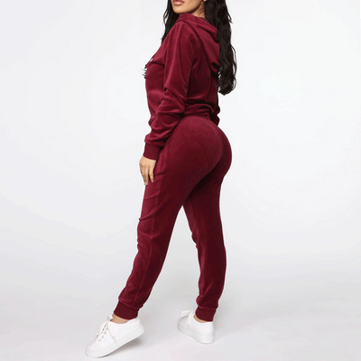 Solid Velvet Hoodie Top & Pants Set