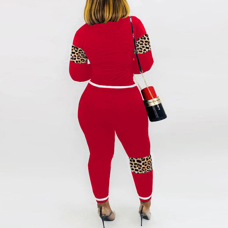 Leopard Patchwork Long Sleeve Top & Pants Set