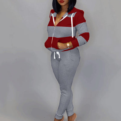 Colorblock Long Sleeve Hoodies Pants Set