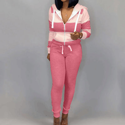 Colorblock Long Sleeve Hoodies Pants Set