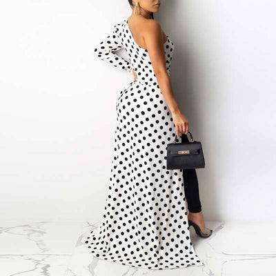 Polka Dot Print One Shoulder Irregular Shirt Dress