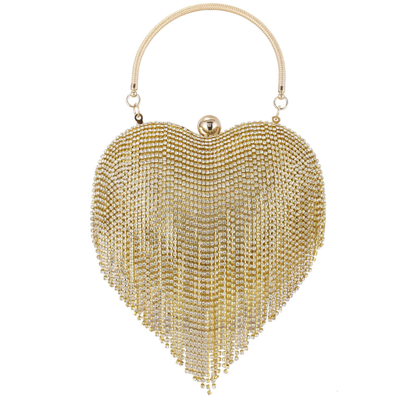 Rhinestone Heart Pattern Tassel Design Evening Bag