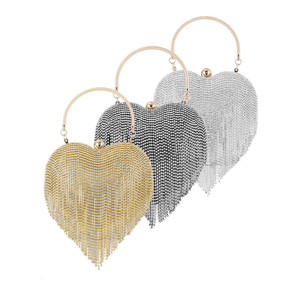 Rhinestone Heart Pattern Tassel Design Evening Bag