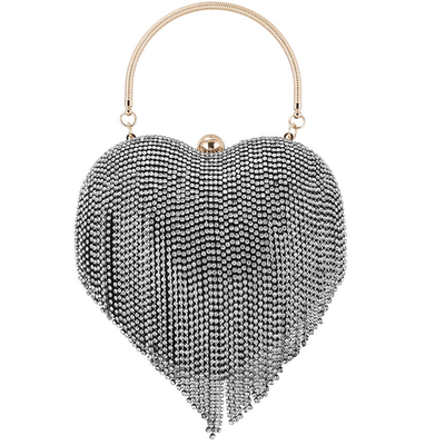 Rhinestone Heart Pattern Tassel Design Evening Bag