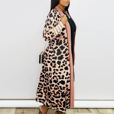 Leopard Pattern Long Sleeve Casual Coat