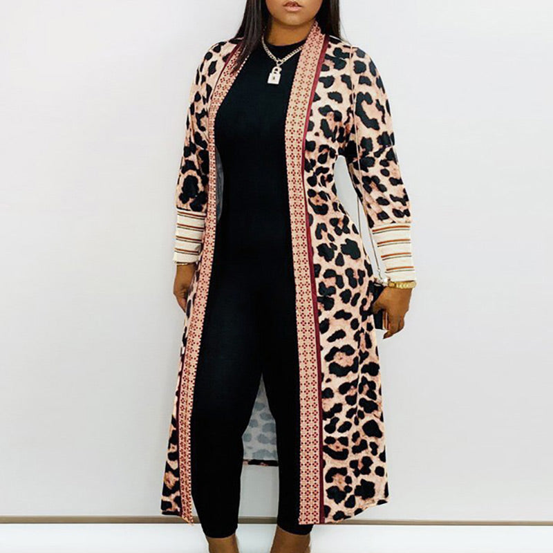 Leopard Pattern Long Sleeve Casual Coat