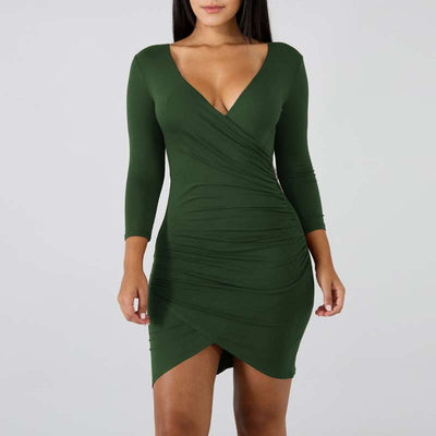 Solid Off Shoulder Long Sleeve Bodycon Dress