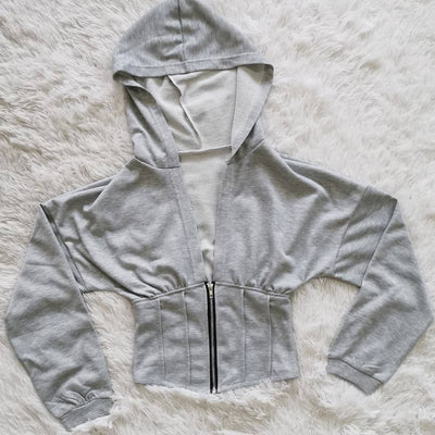 Solid Long Sleeve Zipper Design Hoodie Top