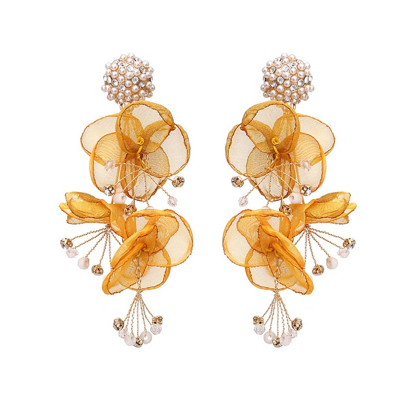 Floral Pattern Beaded Drop Earrings