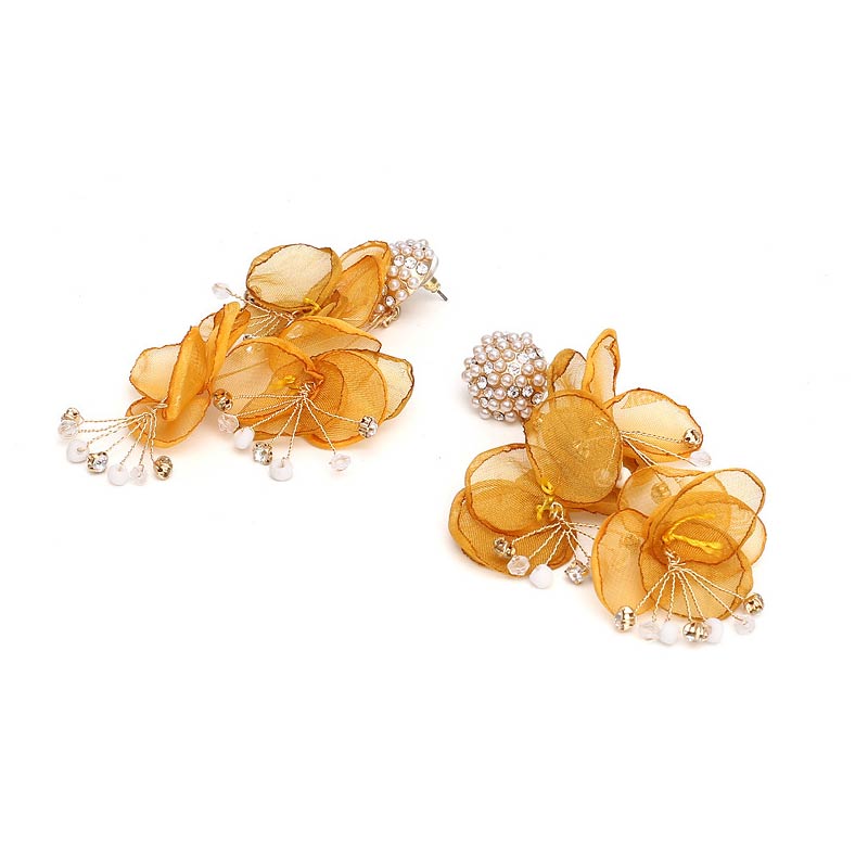 Floral Pattern Beaded Drop Earrings