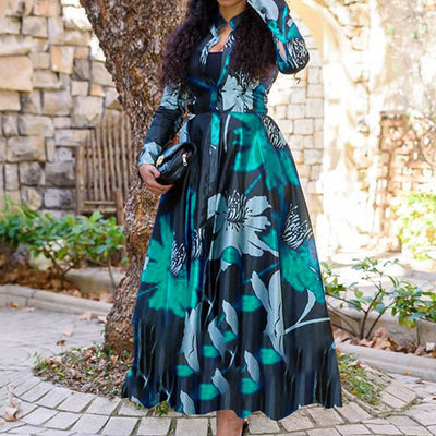 Floral Print Long Sleeve Big Swing Dress