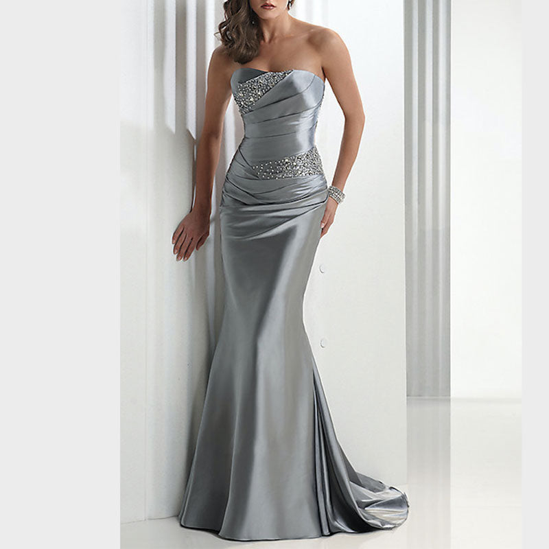 Rhinestone Off Shoulder Floor-Length Evening Dress