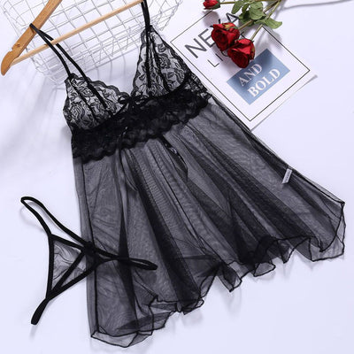 Sexy Sheer Mesh Lace Flouning Babydoll