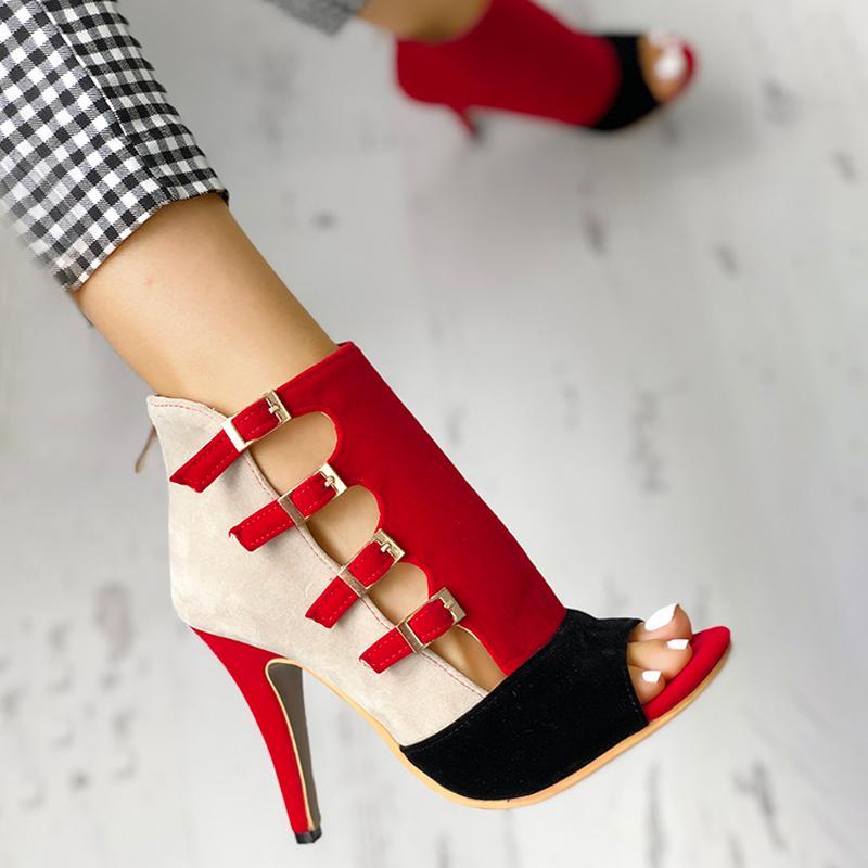 Colorblock Splicing Hollow Out Buckled Thin Heels - Shop Shiningbabe - Womens Fashion Online Shopping Offering Huge Discounts on Shoes - Heels, Sandals, Boots, Slippers; Clothing - Tops, Dresses, Jumpsuits, and More.