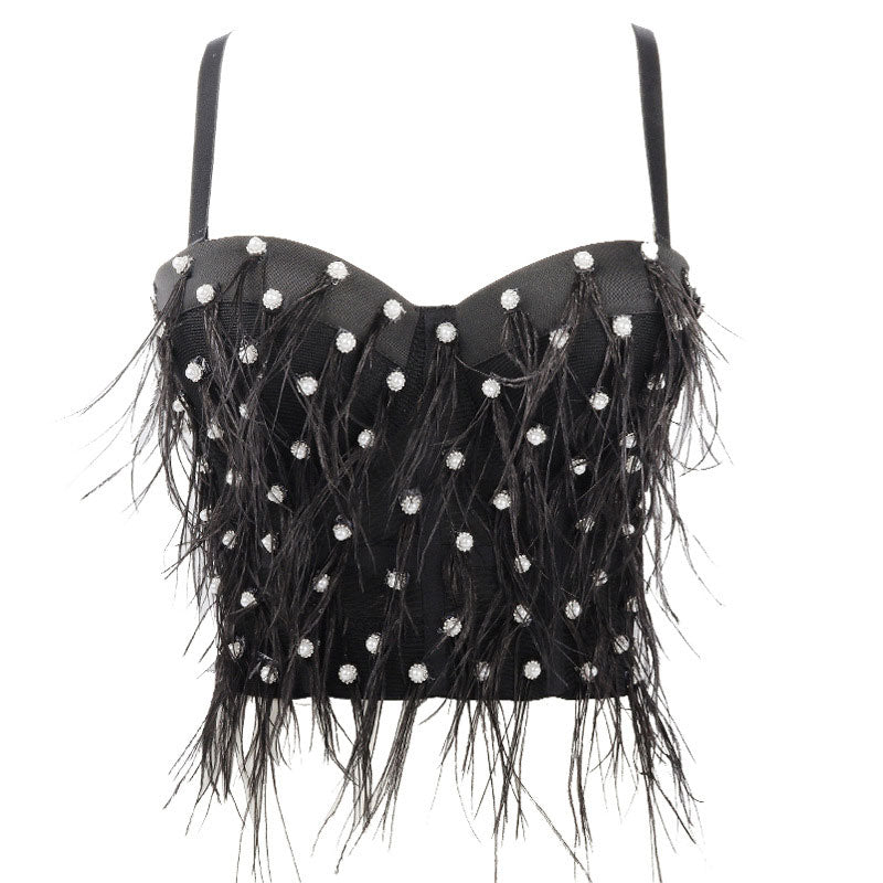 Rhinestone Feather Design Sleeveless Bralette