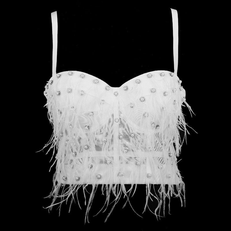 Rhinestone Feather Design Sleeveless Bralette