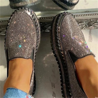 Fashion Solid Rhinestone Loafers