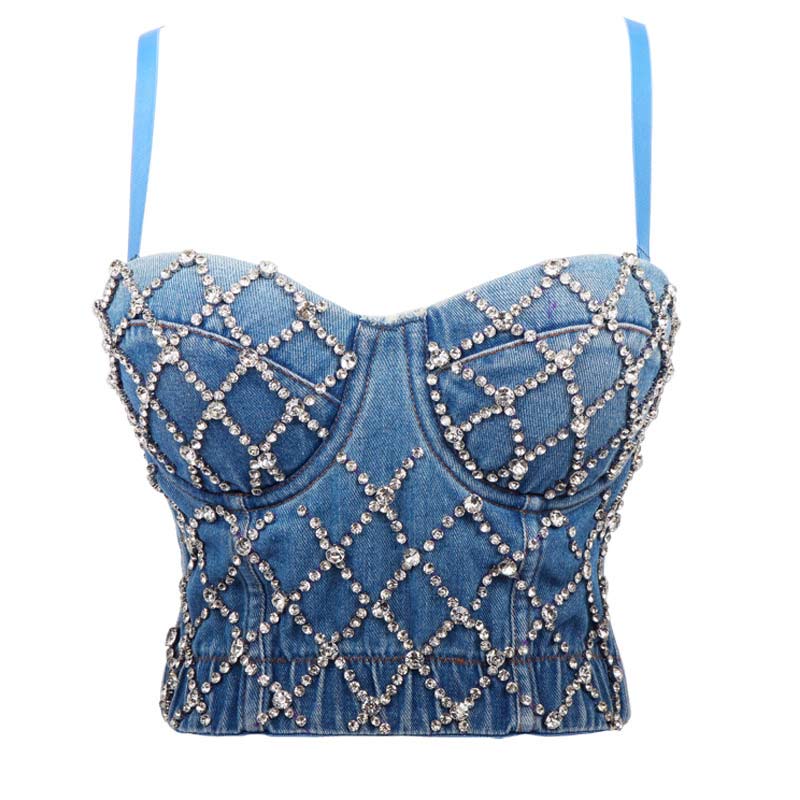 Rhinestone Denim Bodysuit Bralette