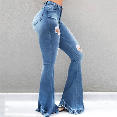 Ripped Bell-bottomed Tassel Denim Pants