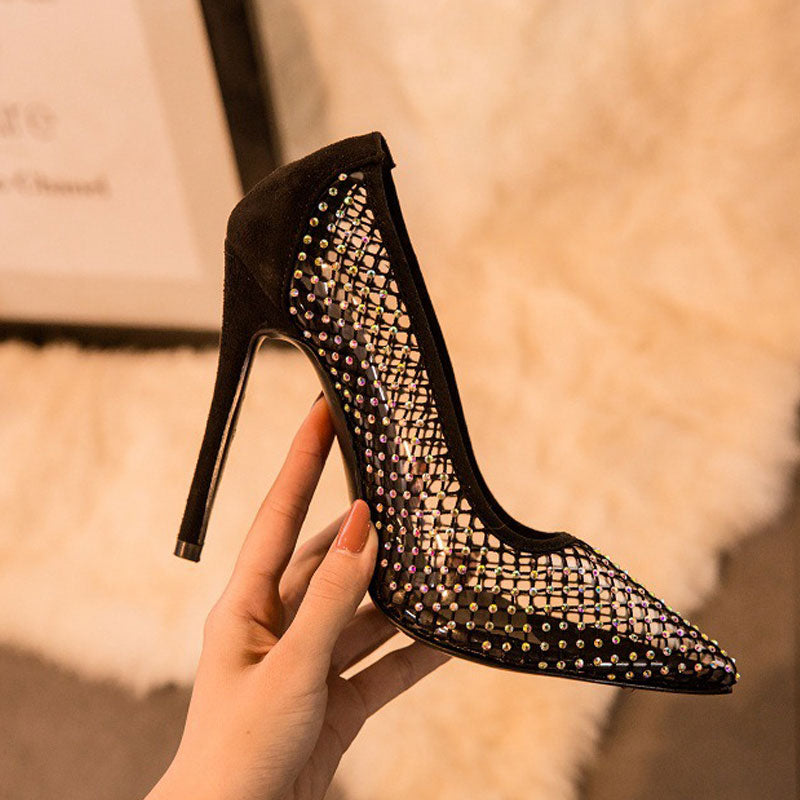 Rhinestone Mesh See Through Stiletto Heels