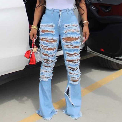 Solid Cut Out Fringe Hem Bell Bottom Jeans