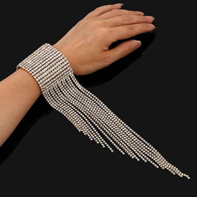 Rhinestone Asymmetrical Tassel Design Wide Bracelet