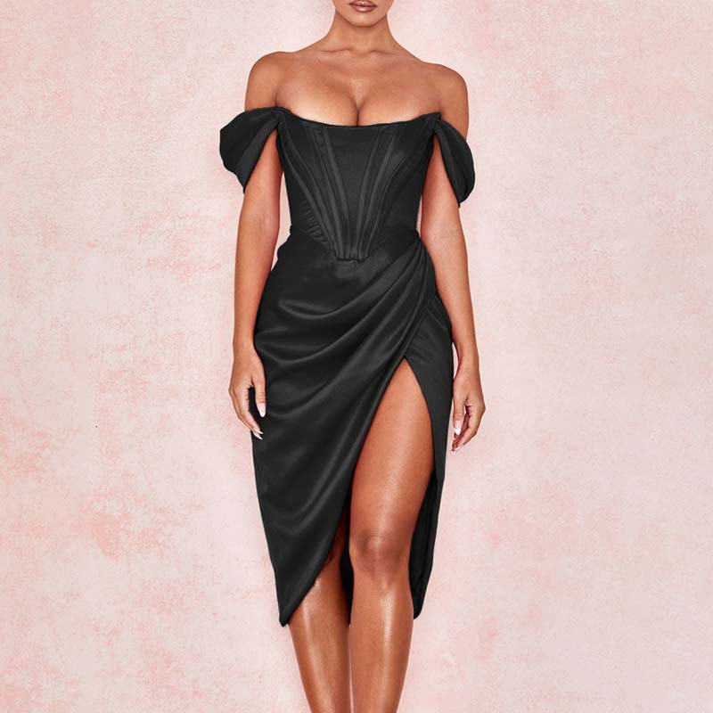 Solid Off Shoulder High Split Dress