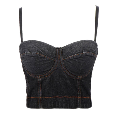 Solid Spaghetti Strap Denim Tube Top