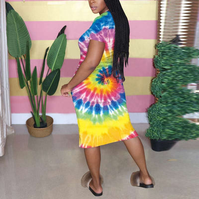 Tie Dye Print Cartoon Pattern Short Sleeve Dress