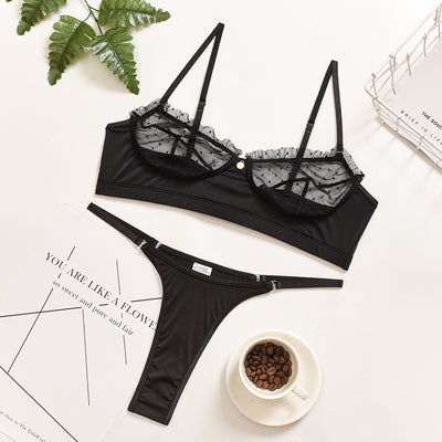 Solid Eyelash Lace Lingerie Set