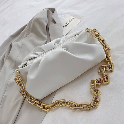 Ruched Chain Link Shoulder Handbag